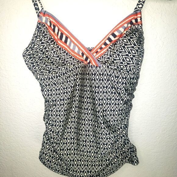 Kenneth Cole Tankini Top V Neck Removable Pads Geometric Black White S - Picture 4 of 6